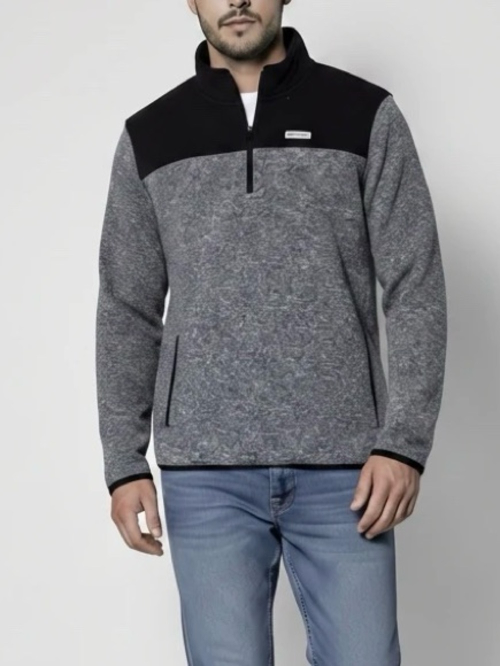 Eddie Bauer Grey & Black 1/4 Zip Fleece Pullover Sweatshirt Jacket